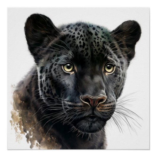 Black Panther Portrait Afbeelding Waterverf Perfect Poster (Voorkant)