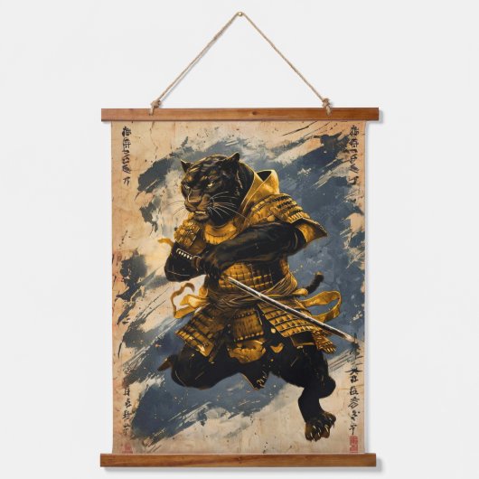 Black Panther Samurai Warrior - Japanse inktstijl Hangend Wandkleed (Voorkant)