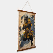 Black Panther Samurai Warrior - Japanse inktstijl Hangend Wandkleed (Gebogen)