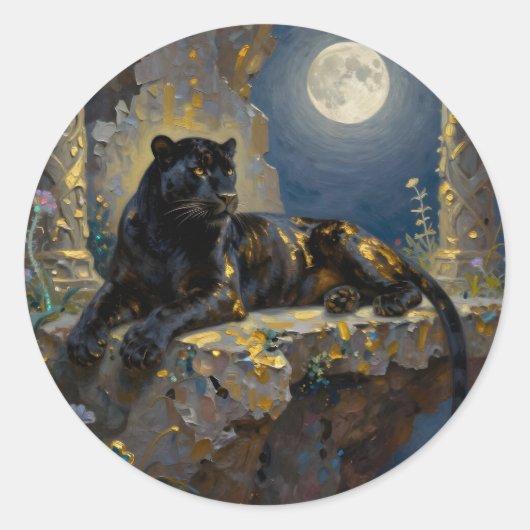 Black Panther under the Full Moon Ronde Sticker (Voorkant)