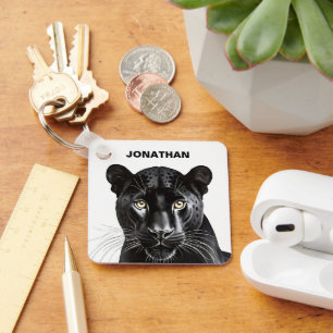 Black Panther Wild Animal Gepersonaliseerde naam Sleutelhanger