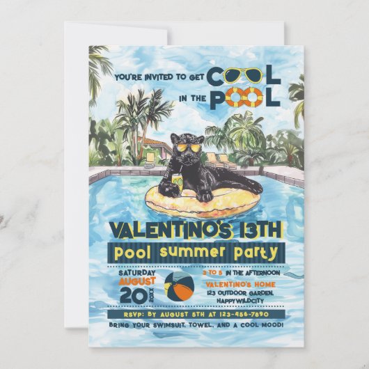 Black Panther Wild Pool Party Uitnodiging Verjaard (Voorkant)