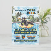Black Panther Wild Pool Party Uitnodiging Verjaard (Staand voorkant)