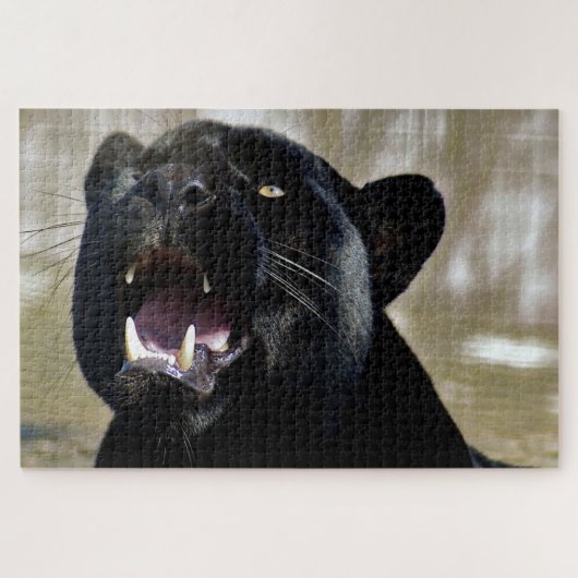 Black Panther with teeth showing and yellow eyes Legpuzzel (Horizontaal)