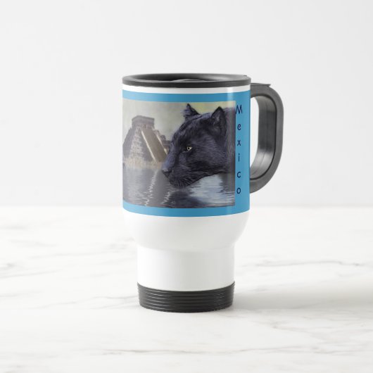 Black Panthers bij Chichen Itza Mexico Reisbeker (Voorkant rechts)