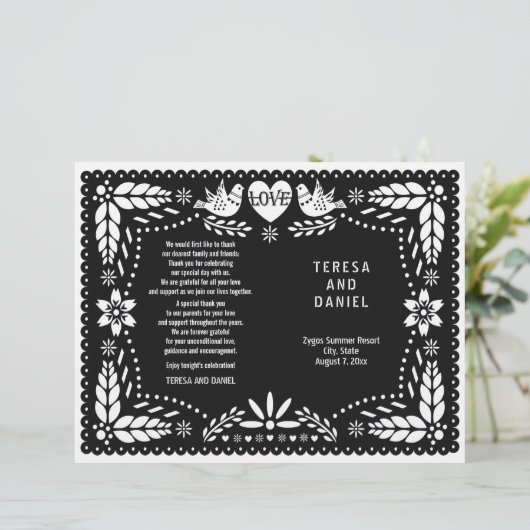 Black papel picado bruiloft fista-vouwprogramma (Staand voorkant)