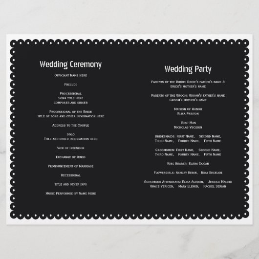 Black papel picado bruiloft fista-vouwprogramma (Achterkant)