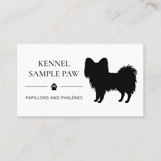 Black Papillon Silhouette Dog Kennel of Breeder Visitekaartje (Voorkant)