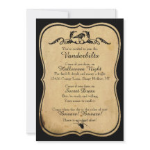 Black Parchment Raven Halloween Party Uitnodiging