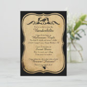 Black Parchment Raven Halloween Party Uitnodiging (Staand voorkant)