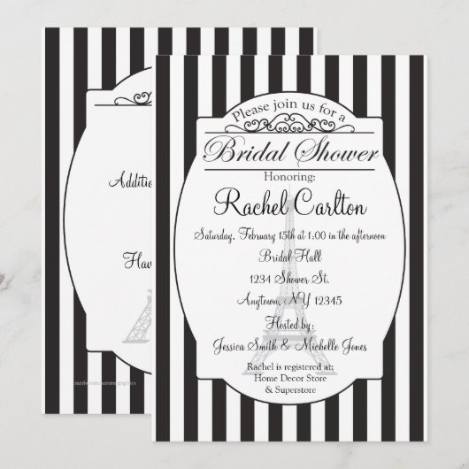 Black Paris Bridal Shower Kaart (Voorkant / Achterkant)