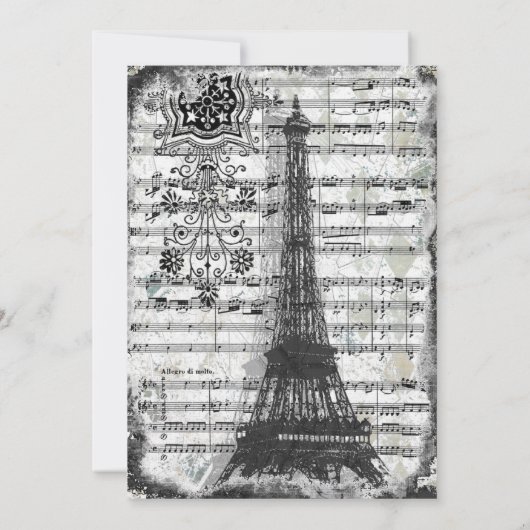 Black Paris Eiffel Tower Music Weddenschap Kaart (Achterkant)