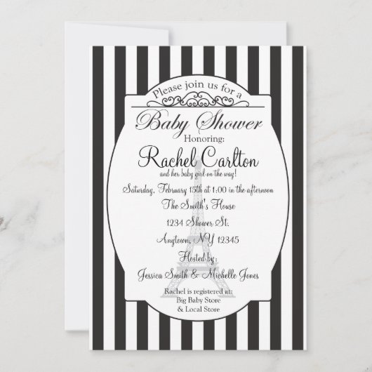 Black Paris Theme Baby shower Invitation Kaart (Voorkant)