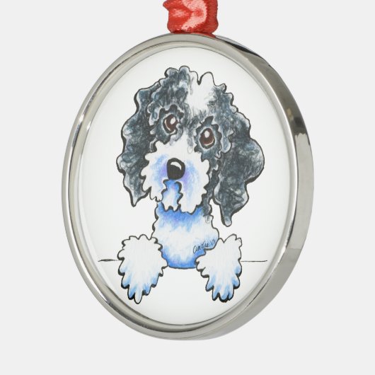 Black Parti Cockapoo gelijnd Metalen Ornament (Links)