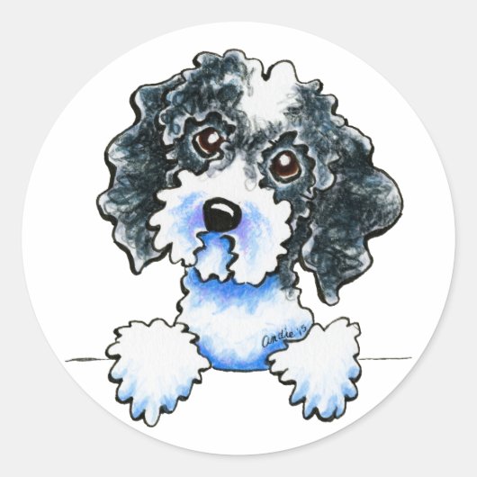 Black Parti Cockapoo gelijnd Ronde Sticker (Voorkant)