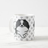 Black Parti-Color Pomeranian Cartoon Dog & Paws Koffiemok (Voorkant links)