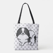 Black Parti-Color Pomeranian Cartoon Dog & Paws Tote Bag (Achterkant)