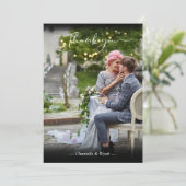 Black Passen getrouwd Photo Simple Calligraphy Scr Bedankkaart (Staand voorkant)