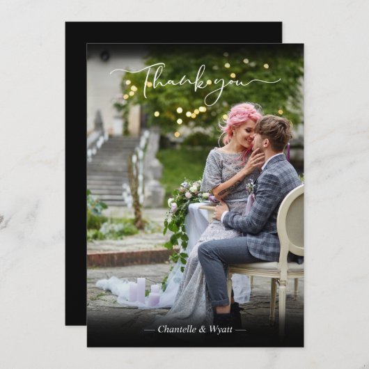 Black Passen getrouwd Photo Simple Calligraphy Scr Bedankkaart (Voorkant / Achterkant)