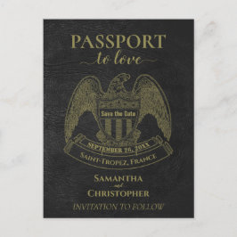 Black Passport Schattige Fun Wedding Save the Date Aankondigingskaart