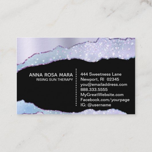 *~* Black Pastel Agate Geode Silver Glitter Glam Visitekaartje (Achterkant)