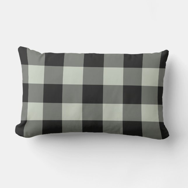 Black Pastel Green Gingham Buffalo Check Patroon Buitenkussen (Voorkant)