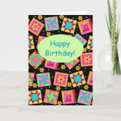 Black Patchwork Quilt Block Art Happy Birthday Kaart (Voorkant)