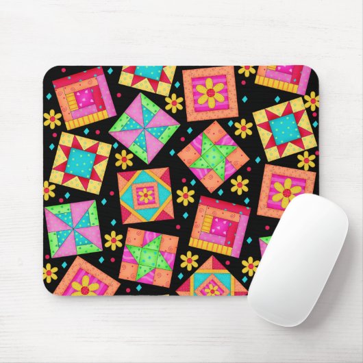 Black Patchwork Quilt Blocks Mousepad Muismat (Met muis)
