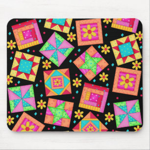 Black Patchwork Quilt Blocks Mousepad Muismat