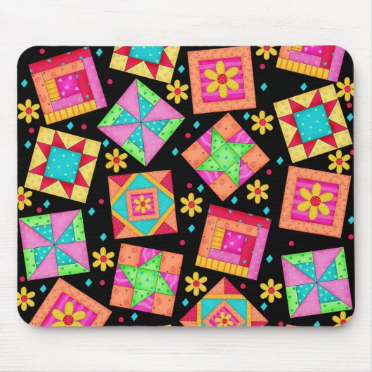 Black Patchwork Quilt Blocks Mousepad Muismat (Voorkant)