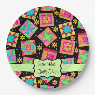 Black Patchwork Quilt Shop Gepersonaliseerd partij Papieren Bordje