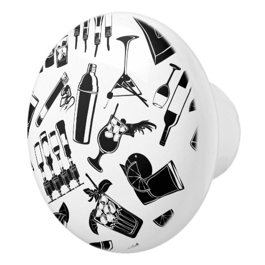 Black Pattern Cocktail Bar Keramische Knop (Rechts)