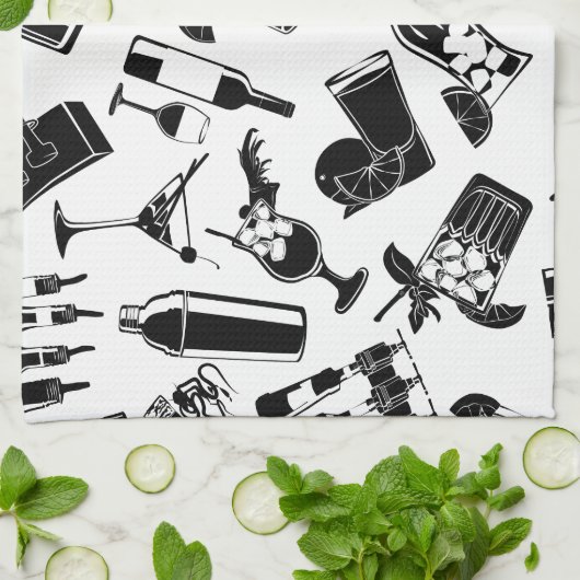 Black Pattern Cocktail Bar Theedoek (Gevouwen)