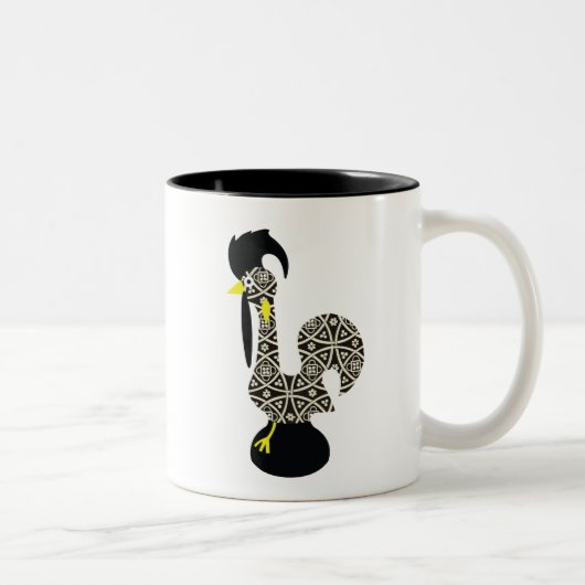 Black Pattern, Galo de Barcelos Tweekleurige Koffiemok (Rechts)