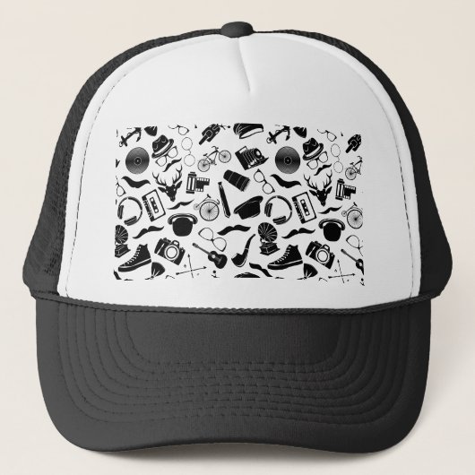 Black Pattern Hipster Trucker Pet (Voorkant)