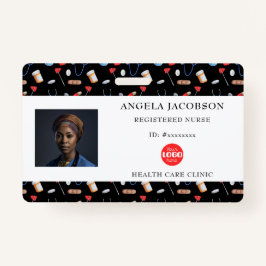 Black Pattern Nurse Healthcare Logo Horizontal ID Badge