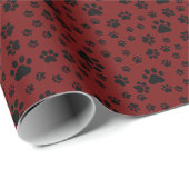 Black Paw Afdrukken op Donkerrood Cadeaupapier (Rol Hoek)
