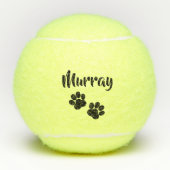 Black Paw Print Personalized Pet of Dog Name Speel Tennisballen (Voorkant)