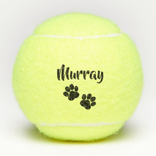 Black Paw Print Personalized Pet of Dog Name Speel Tennisballen (Voorkant)