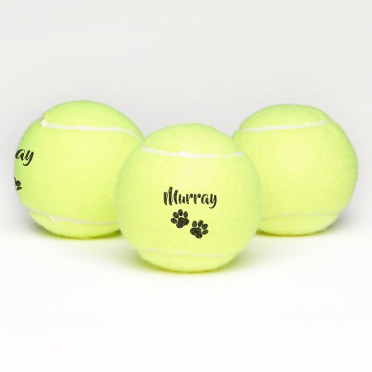 Black Paw Print Personalized Pet of Dog Name Speel Tennisballen (Multi)