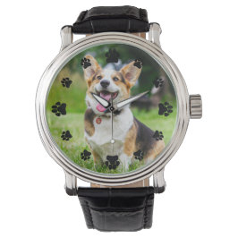 Black Paw Prints Add Your Pet Photo Horloge