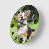 Black Paw Prints Add Your Pet Photo Ronde Klok (Hoek)
