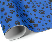 Black Paw Prints op kobaltblauw Cadeaupapier (Rol Hoek)