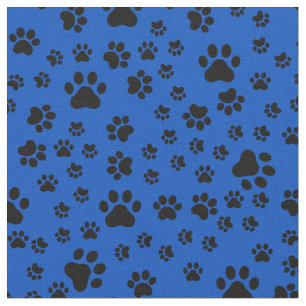 Black Paw Prints op kobaltblauw Stof