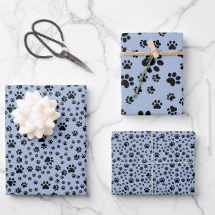 Black Paw Prints op lichtblauw Inpakpapier Vel