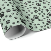 Black Paw Prints op lichtgroen Cadeaupapier (Rol Hoek)