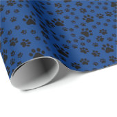 Black Paw Prints op Royal Blue Cadeaupapier (Rol Hoek)