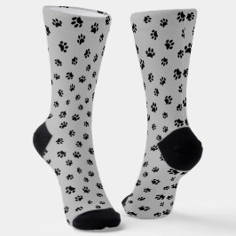 Black Paw Prints Patroon grijs Sokken