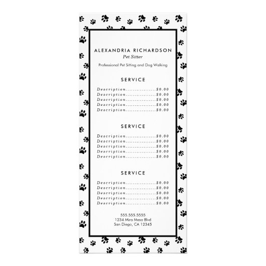 Black Paw Prints Pattern Pet Sitter Service Reclamekaart (Voorkant)