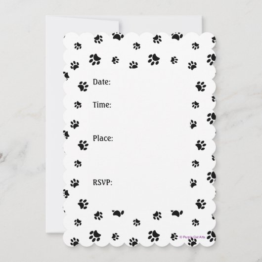 Black Paw Prints Pet Verjaardag uitnodiging (Achterkant)